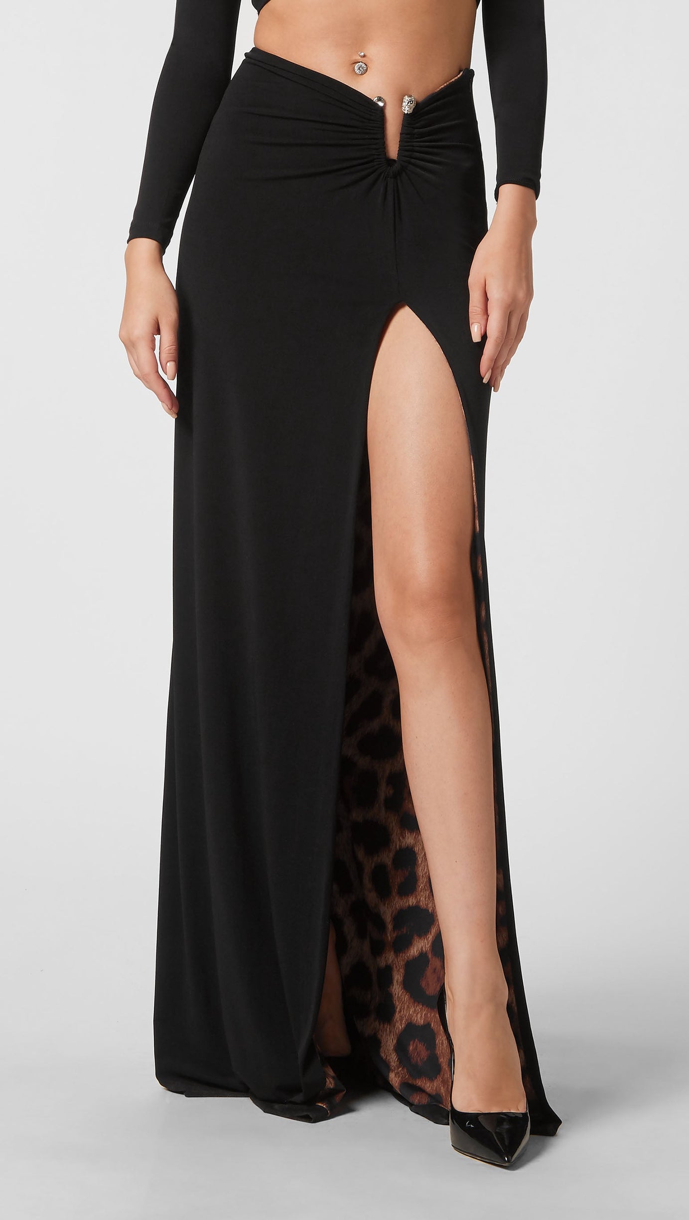 BLACK STRETCH CADY MAXI DRESS