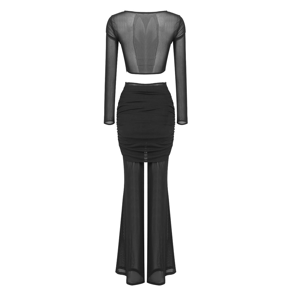 AIIZIE LONG SLEEVE DRAPED TWO PIECE JUMPSUIT BLACK - product image