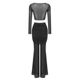 LONG SLEEVE DRAPED TWO PIECE JUMPSUIT BLACK