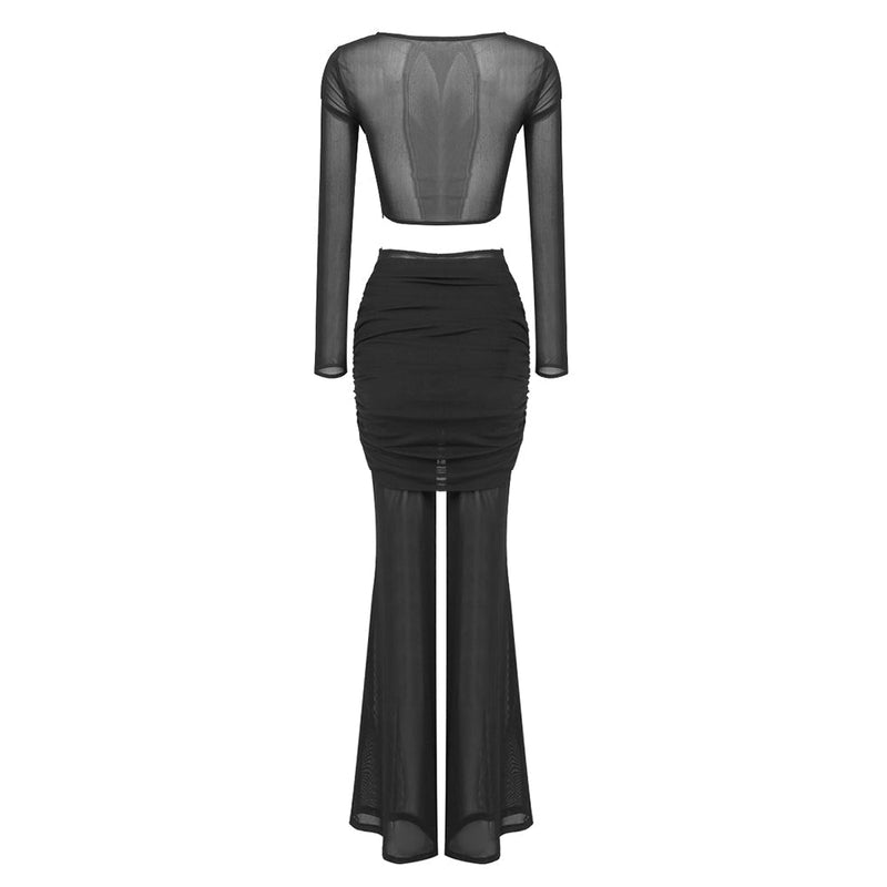 LONG SLEEVE DRAPED TWO PIECE JUMPSUIT BLACK