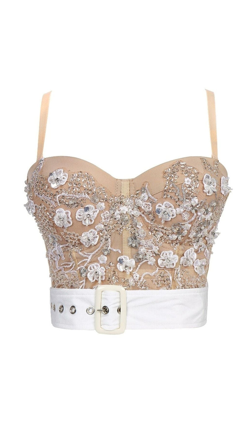 BEIGE EMBELLISHED BELT CORSET