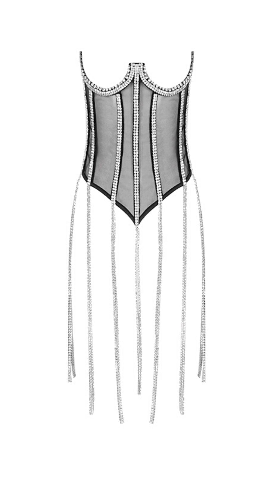 BLACK CRYSTAL TASSELS CORSET