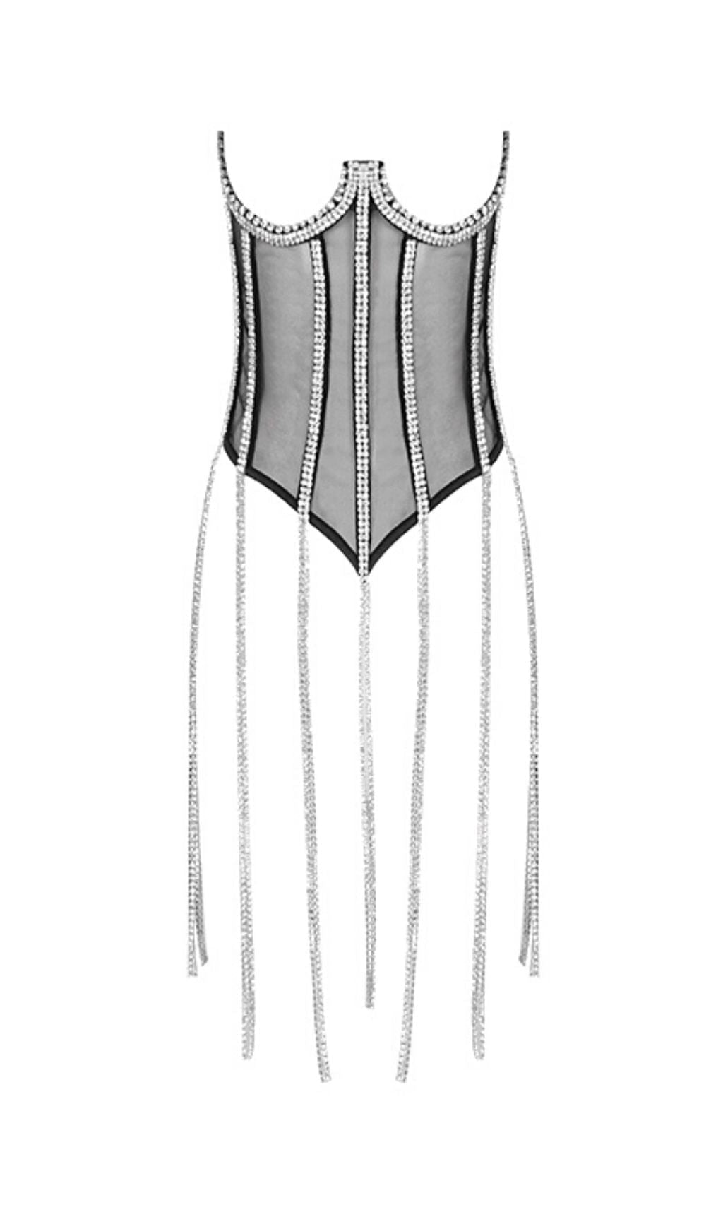 CORSETTO CON NAPPINE DI CRISTALLO NERO