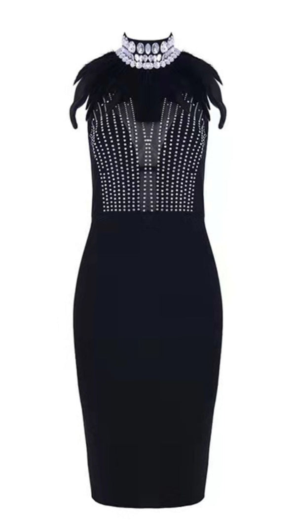 AIIZIE BLACK DIAMOND MIDI BANDAGE DRESS - product image