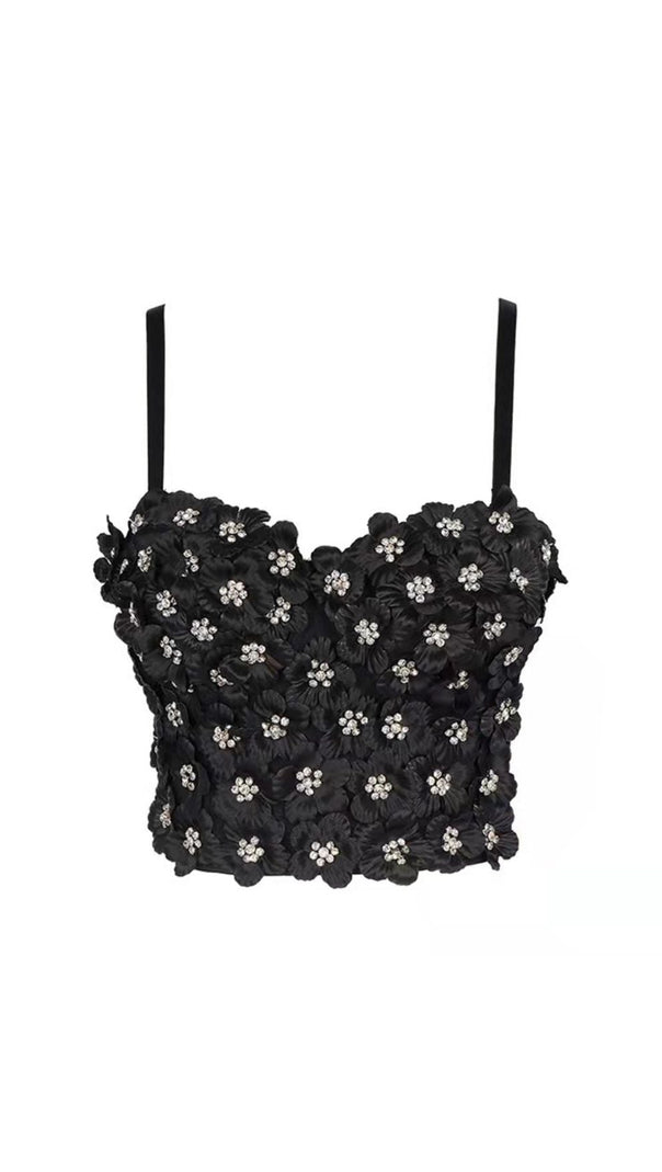 AIIZIE BLACK FLOWER CRYSTAL TOP - product image