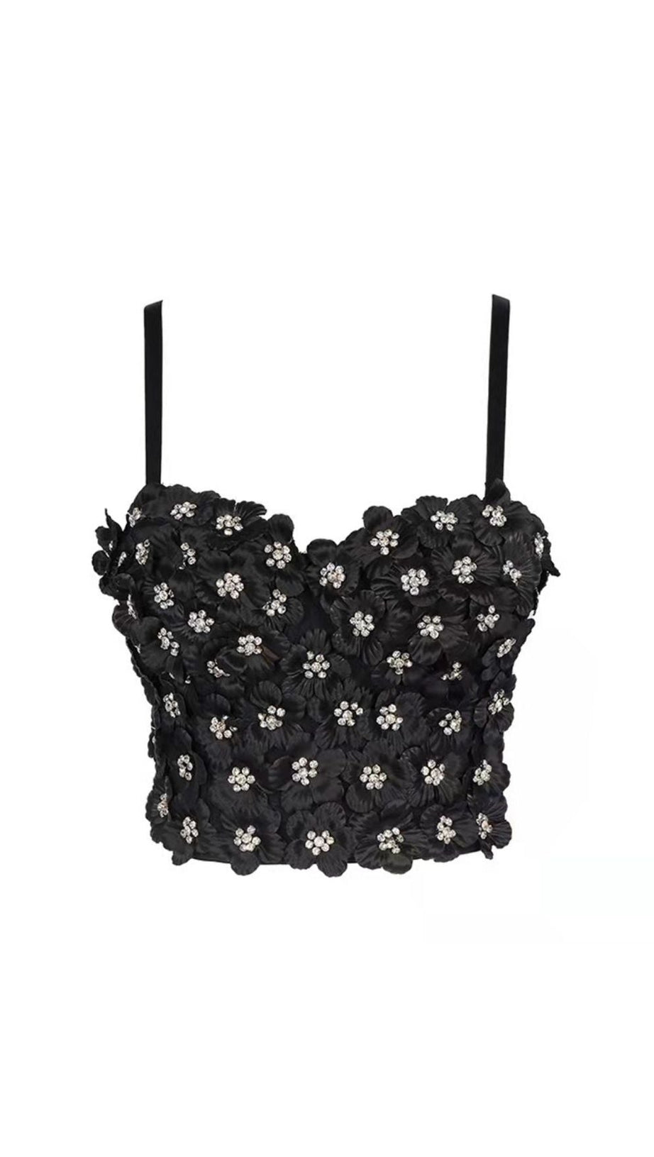 SCHWARZES TOP MIT BLUMENKRISTALL