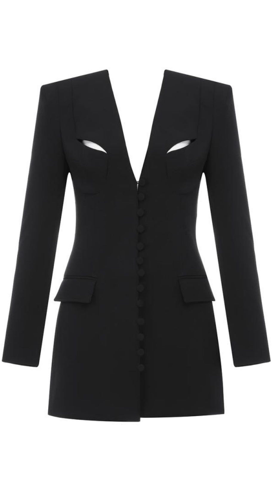 BLACK HOLLOW DRAPED TUXEDO DRESS