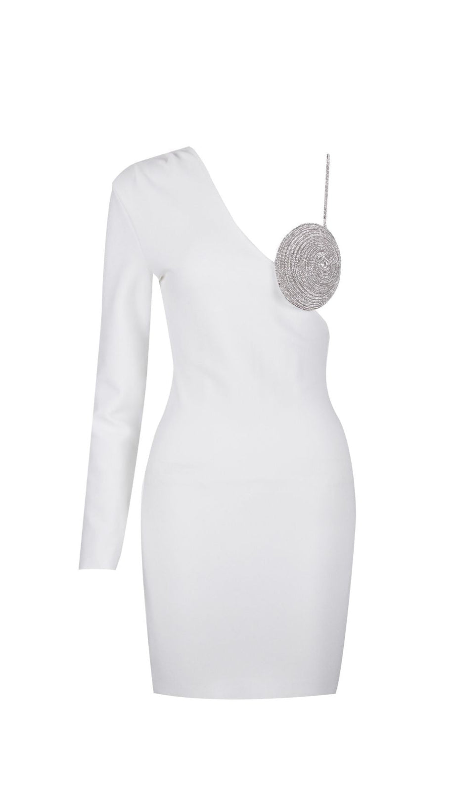 BLACK ONE SHOULDER CRYSTAL MINI DRESS