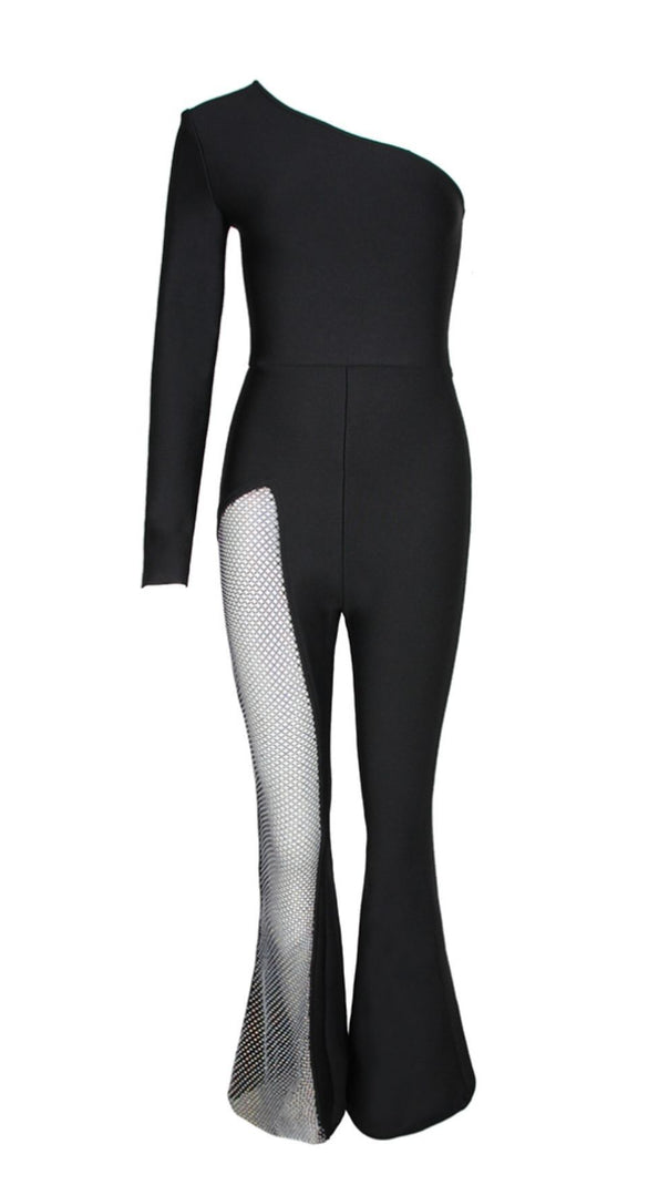 AIIZIE BLACK ONE-SIDE SLEEVED JUMPSUIT - product image
