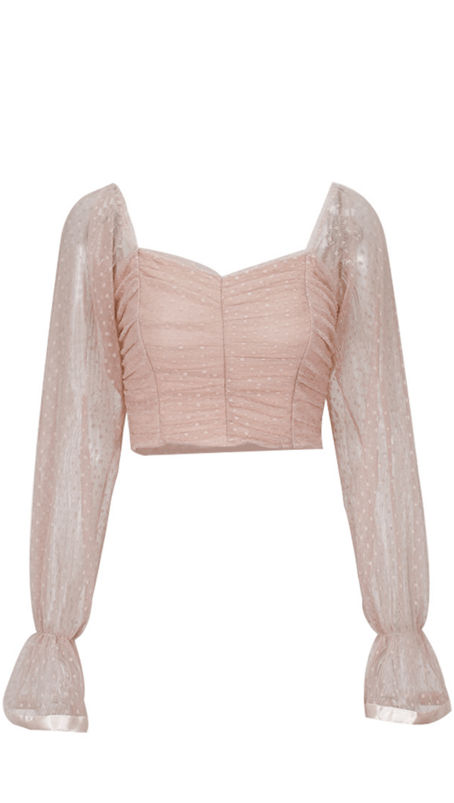 TOP CORTO CON SENO AVVOLGENTE A POIS NERO