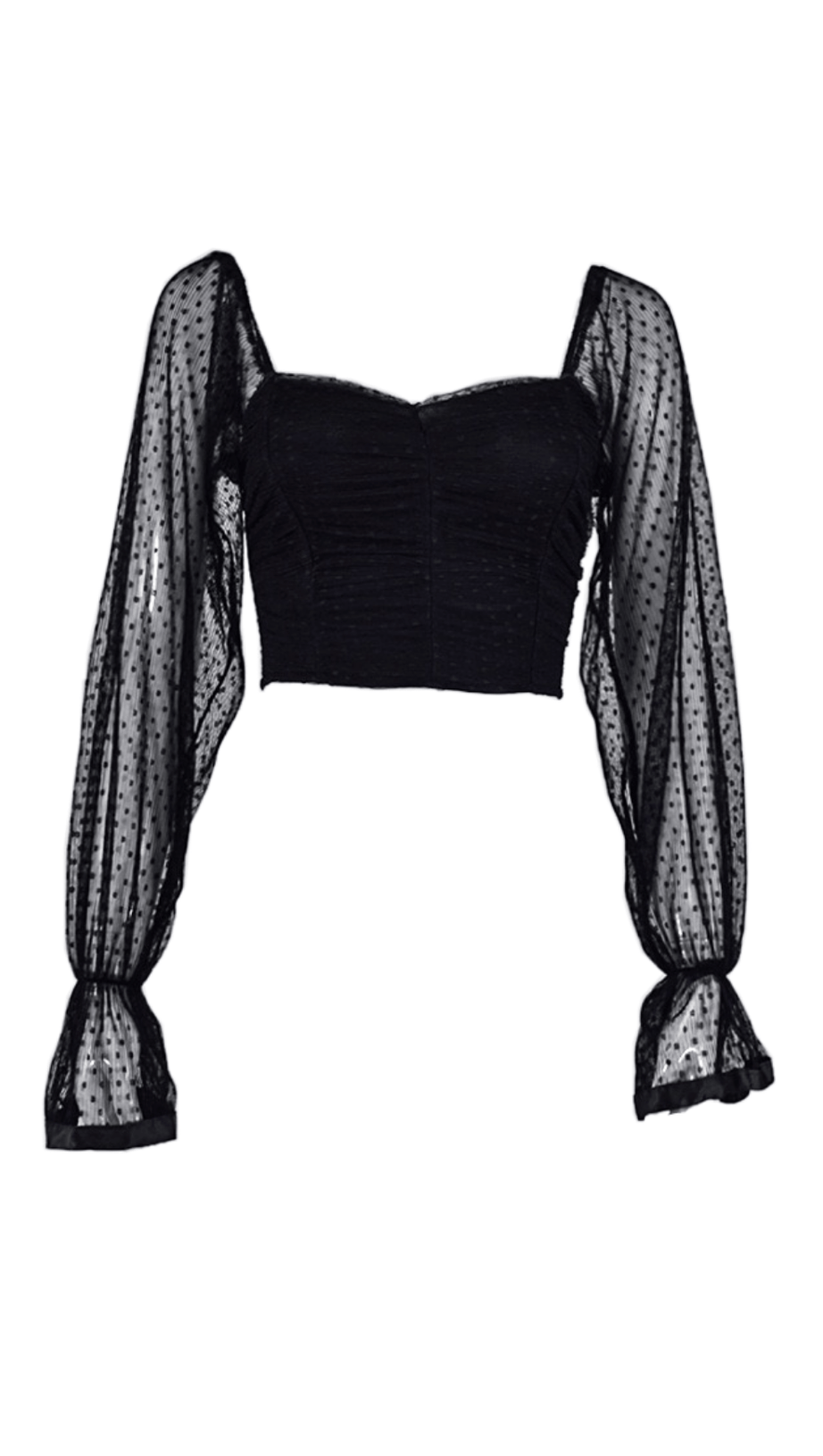 TOP CORTO CON SENO AVVOLGENTE A POIS NERO