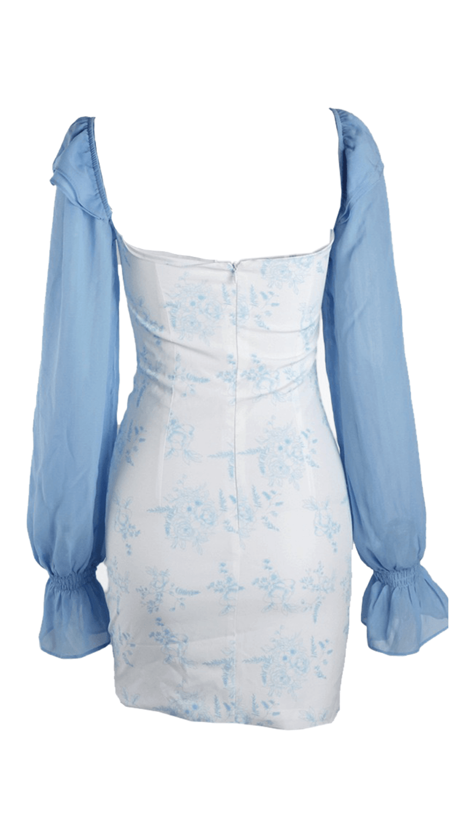 BLUE FLARED SLEEVE PRINT MINI DRESS