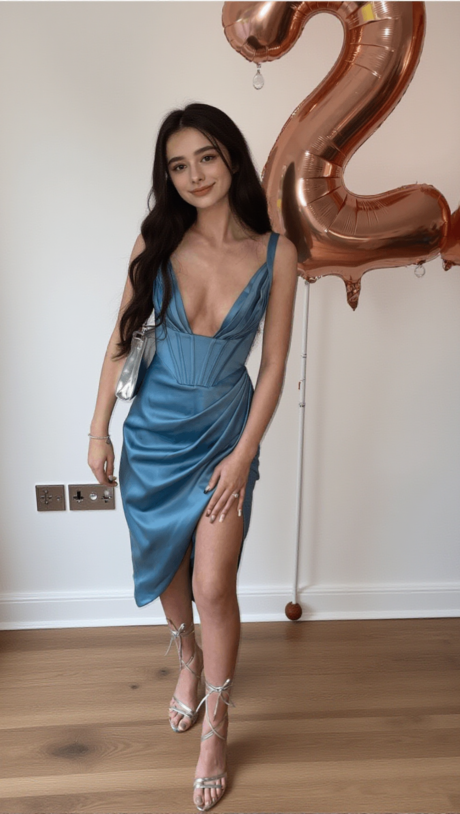 SATIN CORSET MIDI DRESS IN BLUE