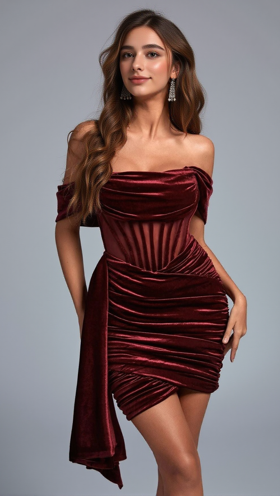 BLAUES SAMT-KORSETT-MINIKLEID