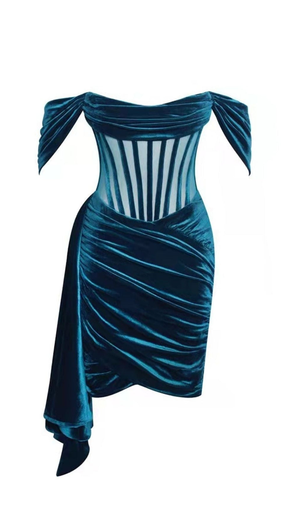 BLAUES SAMT-KORSETT-MINIKLEID