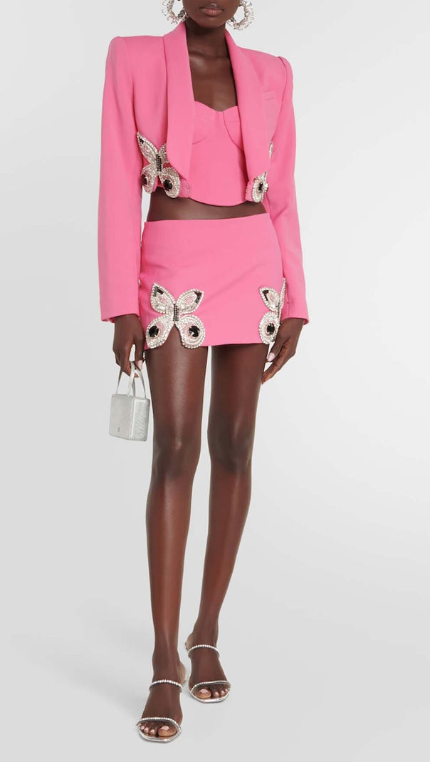 AIIZIE EMBELLISHED BUTTERFLY CROPPED BLAZER IN PINK - product image