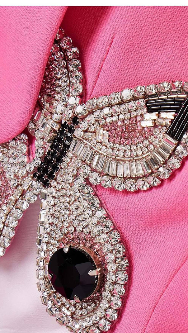 KURZER BLAZER MIT VERZIERUNG UND SCHMETTERLINGSMUSTER IN PINK