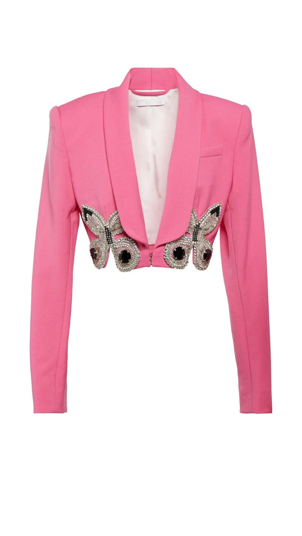 AIIZIE EMBELLISHED BUTTERFLY CROPPED BLAZER IN PINK - product image