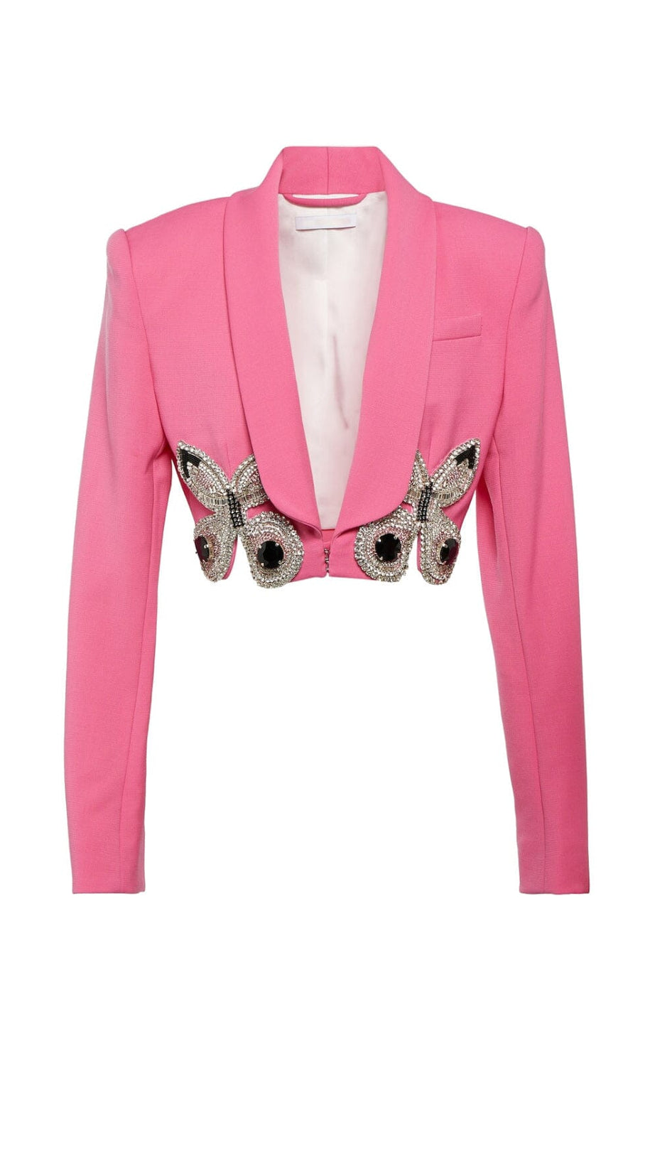 EMBELLISHED BUTTERFLY CROPPED BLAZER IN PINK