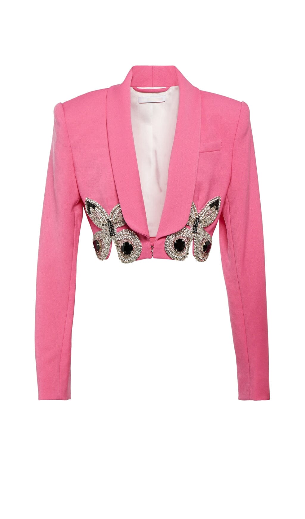 EMBELLISHED BUTTERFLY CROPPED BLAZER IN PINK