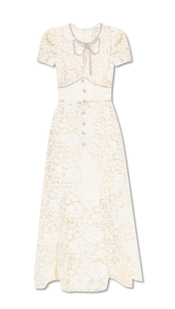AIIZIE FLORAL LACE BOW MIDI DRESS IN IVORY - product image