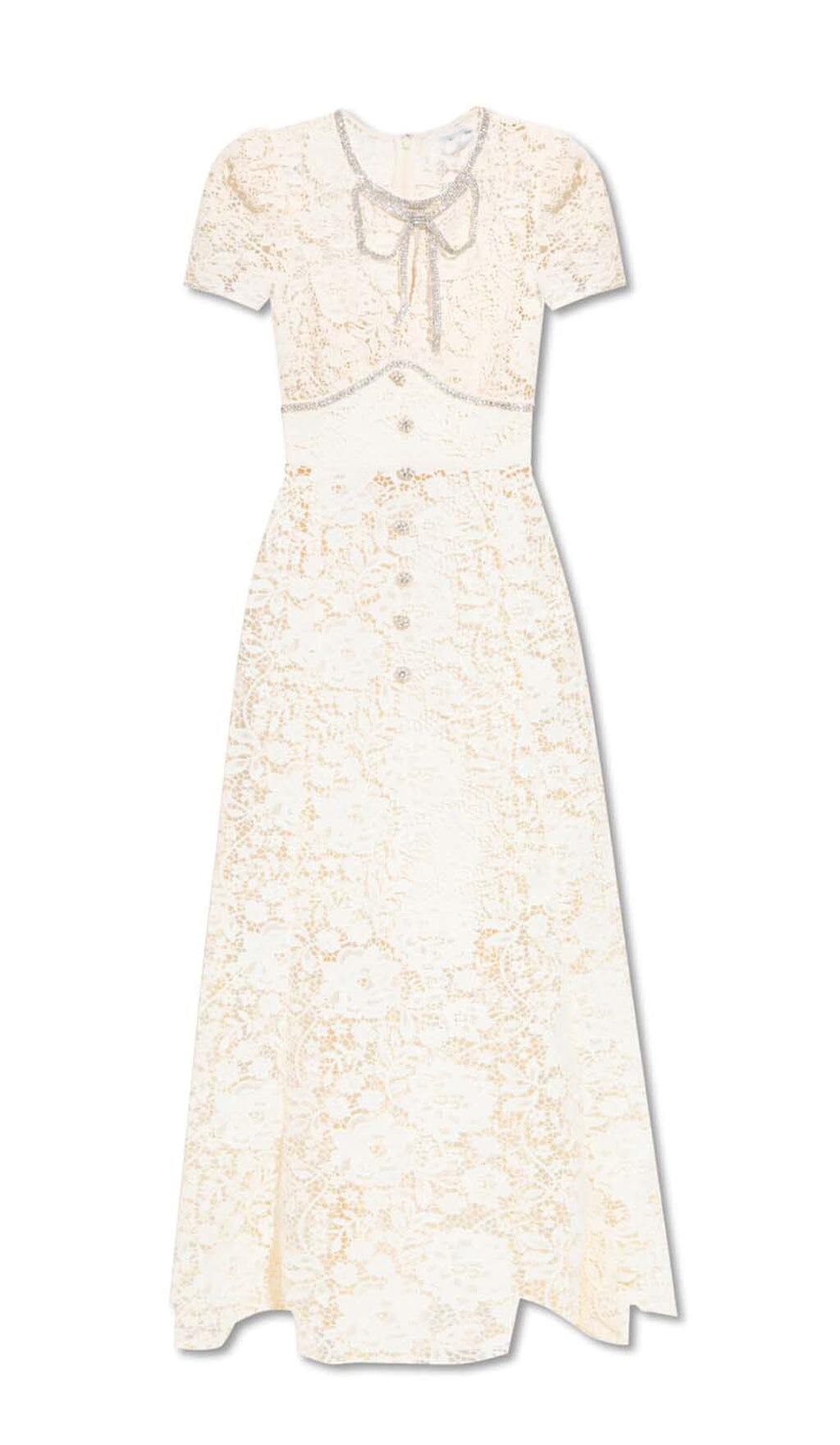 FLORAL LACE BOW MIDI DRESS IN IVORY