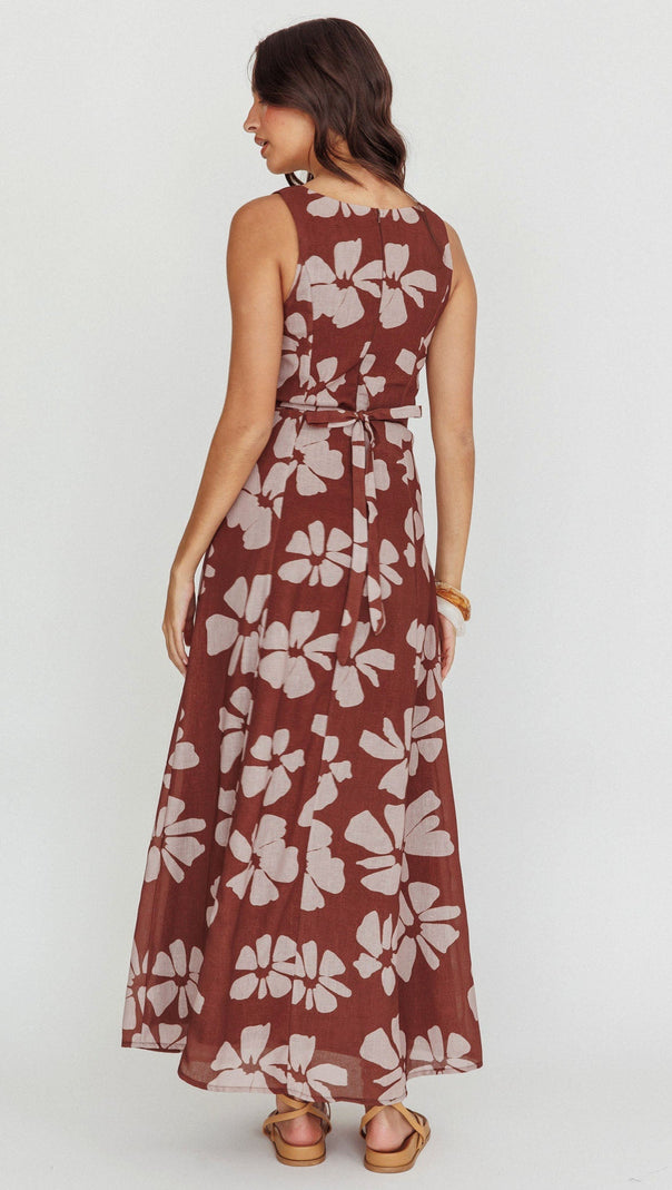 AIIZIE LILLIA FLORAL A-LINE MAXI DRESS BROWN - product image