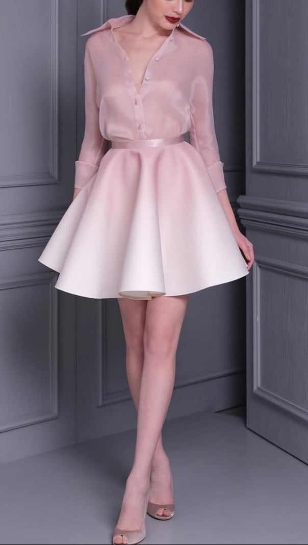 AIIZIE roberta pink long sleeve silk shirt mini skirt set - product image