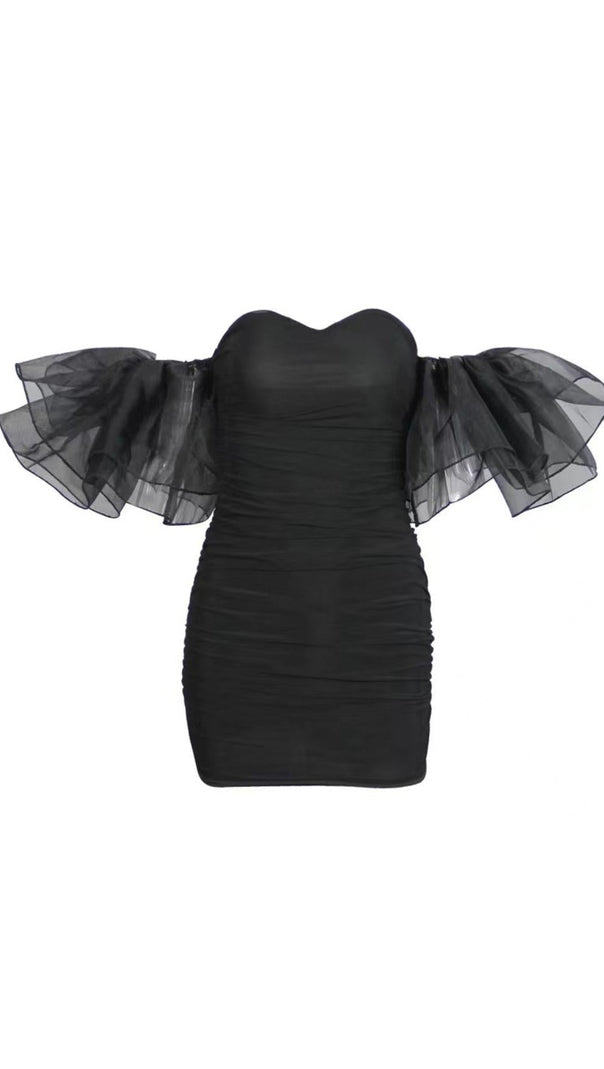 AIIZIE BUBBLE SLEEVE MIDI DRESS IN BLACK - product image