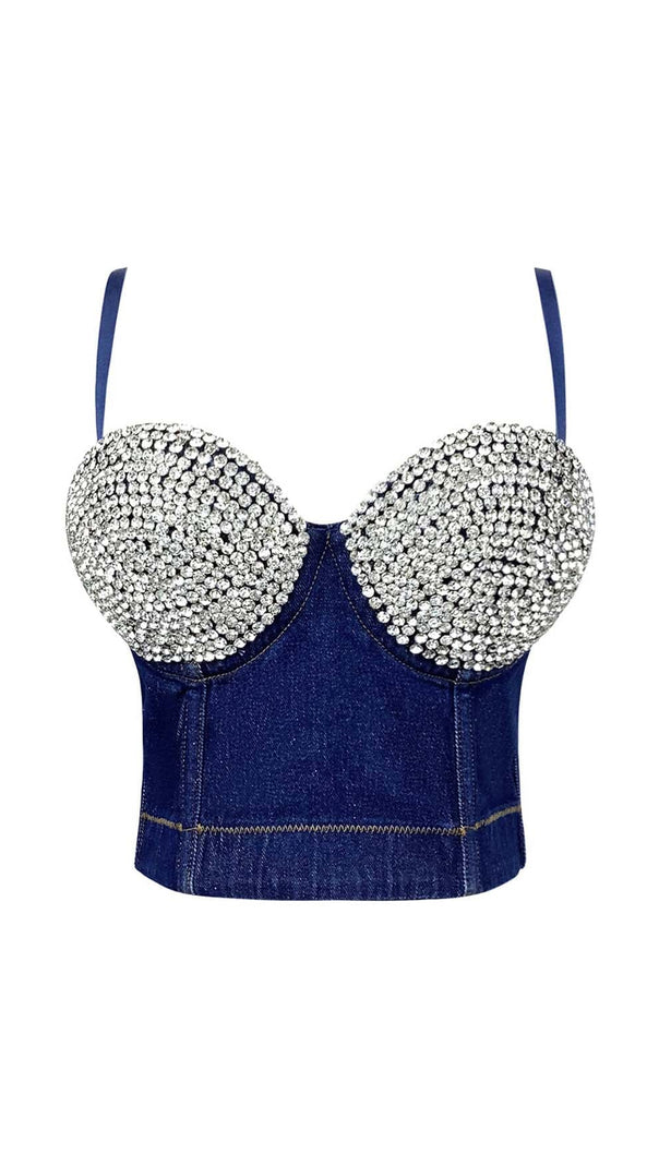 TOP BUSTIER IN DENIM BLU