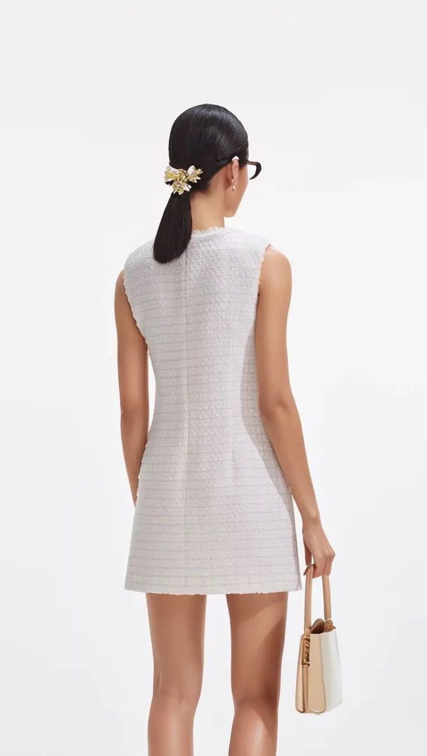 AIIZIE CREAM BOUCLE BOW MINI DRESS - product image