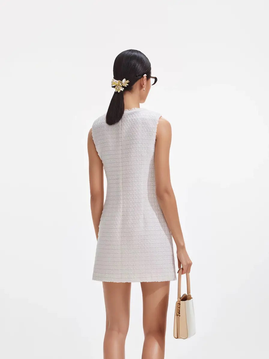 CREAM BOUCLE BOW MINI DRESS