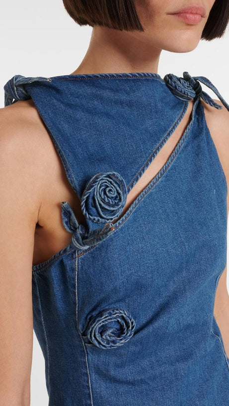 BALTO FLOWER ASYMMETRIC DENIM MINI DRESS