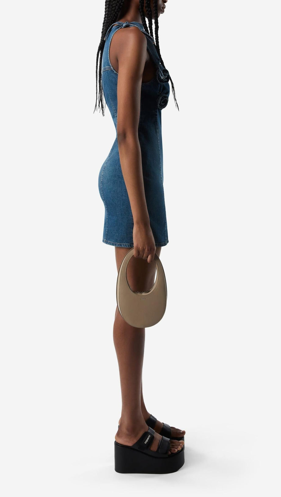 BALTO FLOWER ASYMMETRIC DENIM MINI DRESS