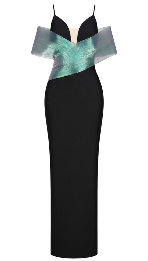 AIIZIE BARDOT DETAIL MAXI DRESS BLACK GREEN - product image