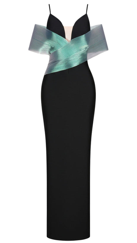 CONFIDENCE-BOOSTING IRIDESCENT CROSS-SHOULDER BANDAGE MAXI GOWN
