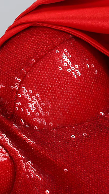 ABITO BUSTIER CON PAILLETTES BARDOT ROSSO