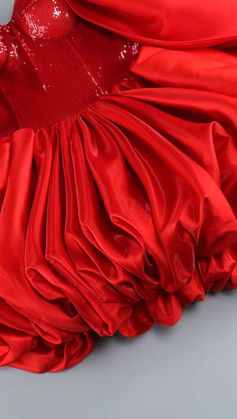 ABITO BUSTIER CON PAILLETTES BARDOT ROSSO