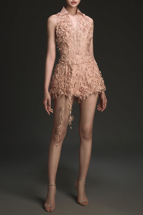 TUTA CON FRANGE IN PIZZO JACQUARD BARRON