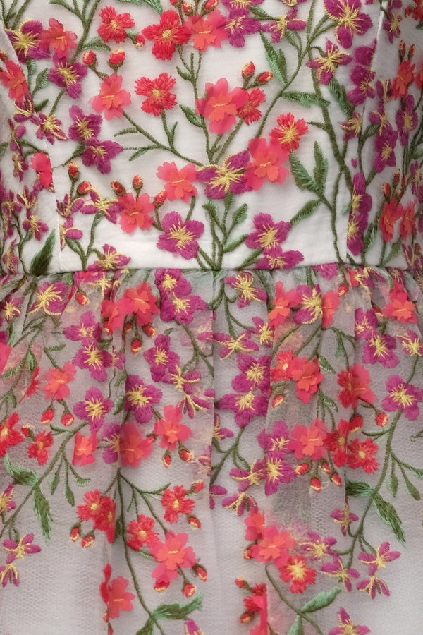 AIIZIE EMBROIDERED FLORAL WHITE FLARE MINI DRESS - product image