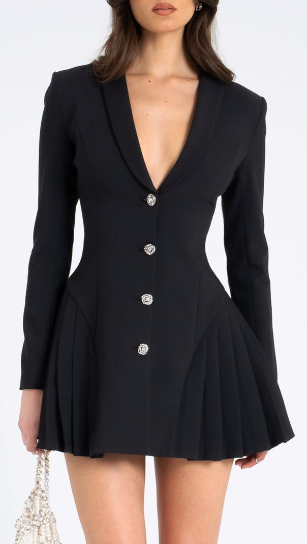 AIIZIE BEULAH PLEATE BLAZER MINI DRESS IN BLACK - product image