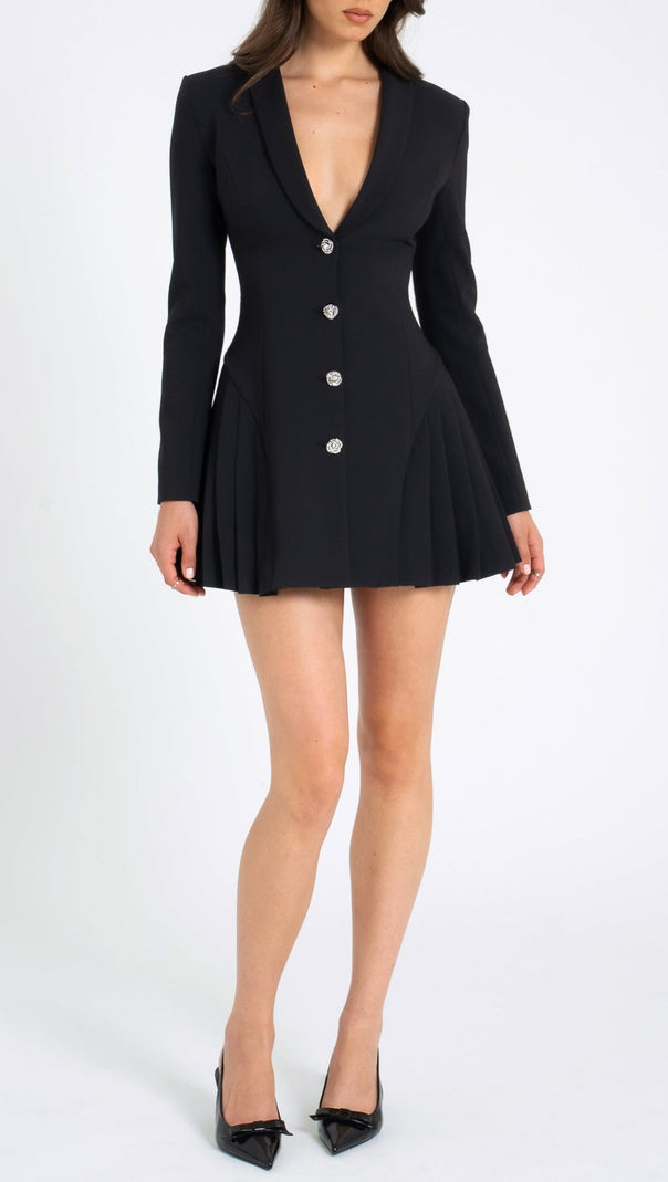 AIIZIE BEULAH PLEATE BLAZER MINI DRESS IN BLACK - product image