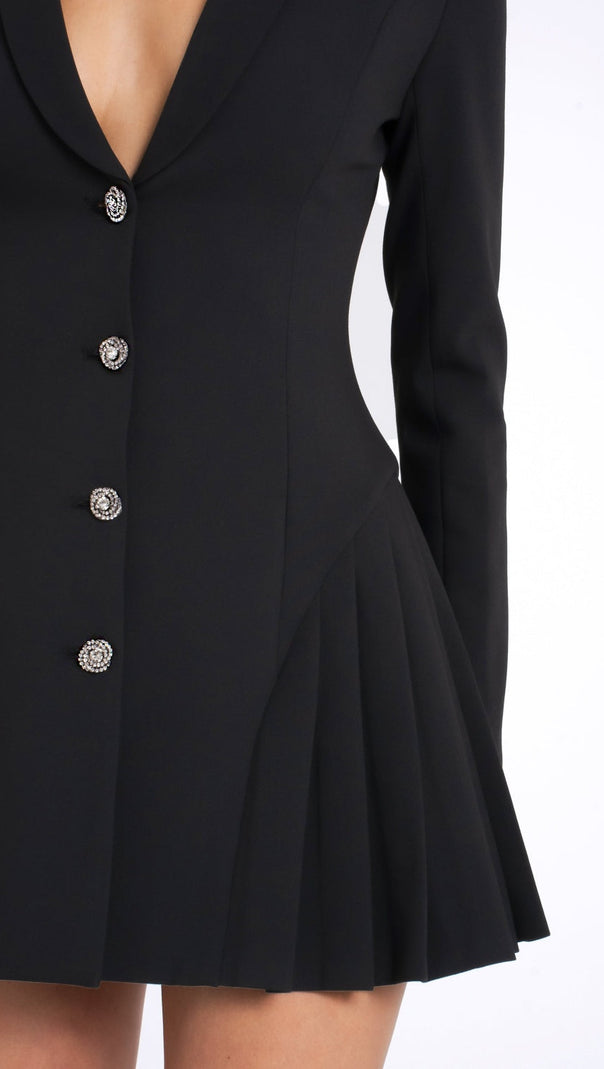 BEULAH PLEATE BLAZER MINI DRESS IN BLACK