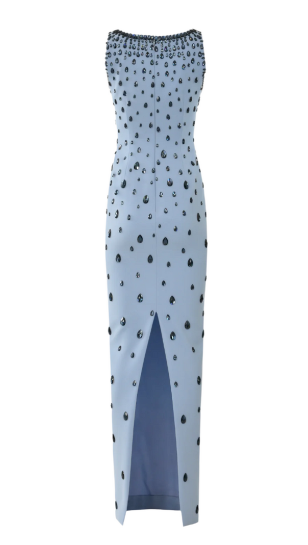 AIIZIE CREPE RAINDROPS EMBROIDERY MAXI DRESS IN BLUE - product image