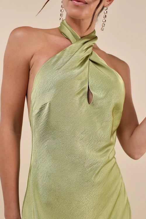 ABITO MIDI CON SCOLLO A V IN RASO CHARTREUSE BEYOND CLASSY