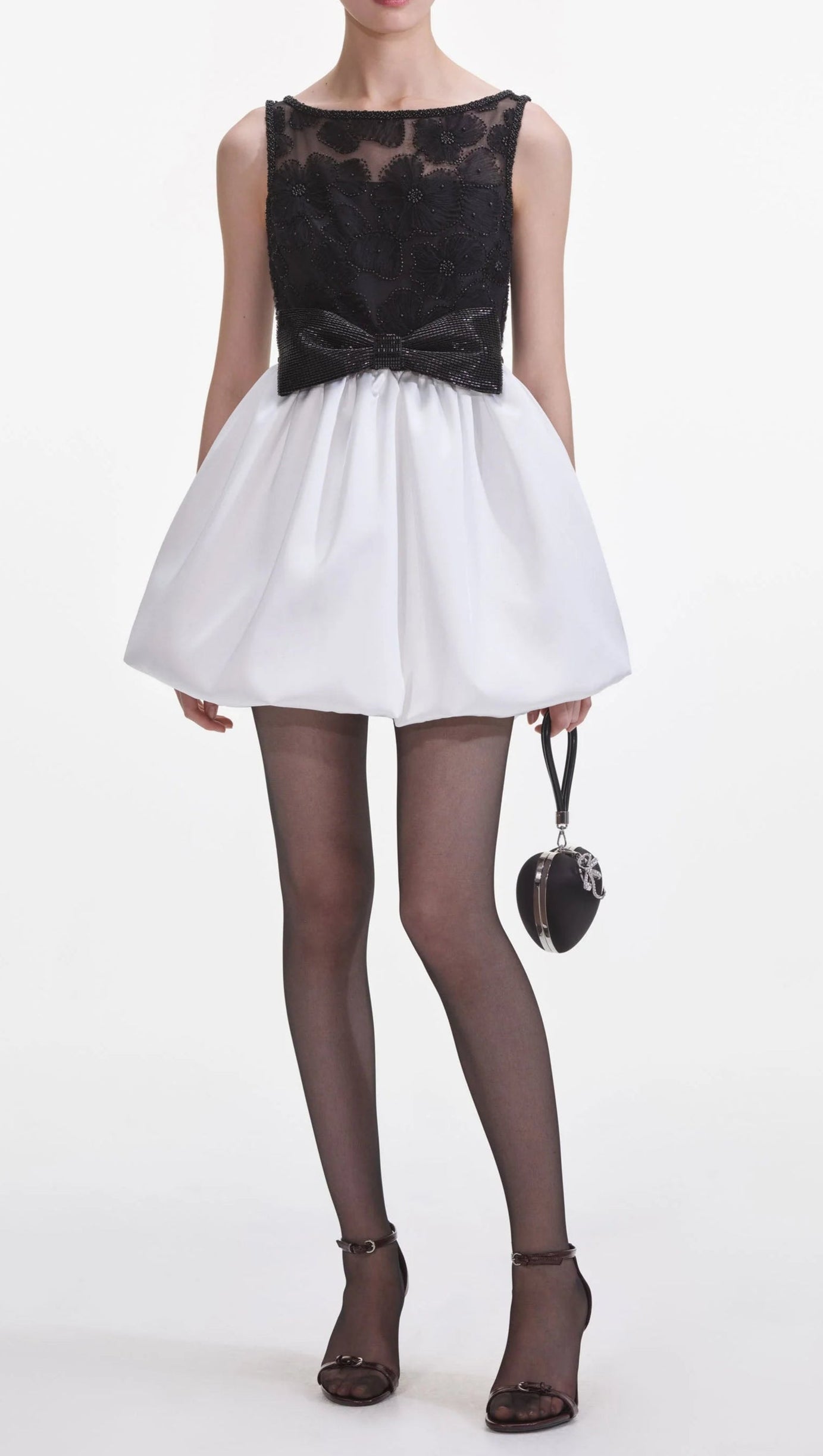 BLACK AND WHITE TULLE MINI DRESS