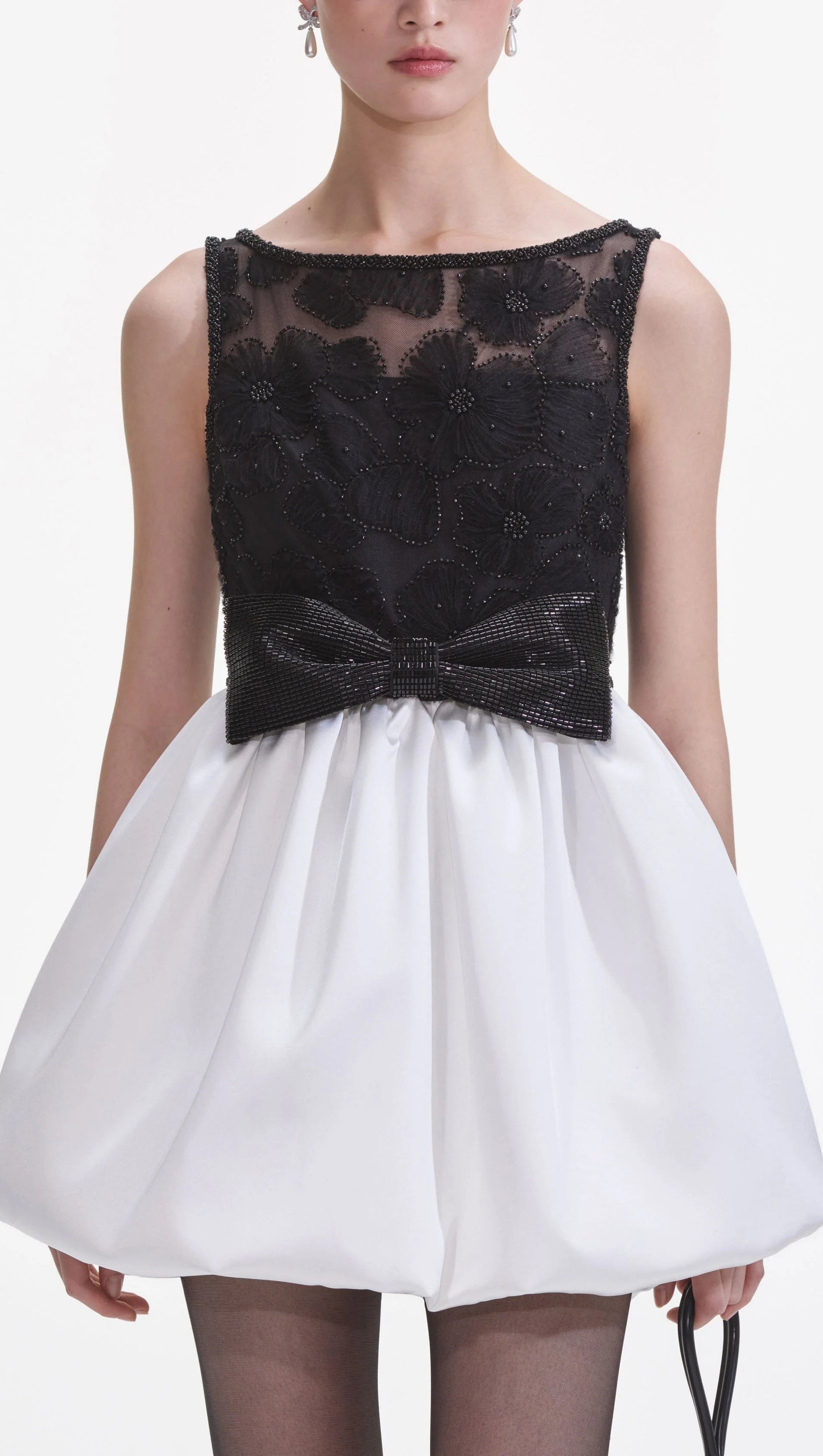 BLACK AND WHITE TULLE MINI DRESS