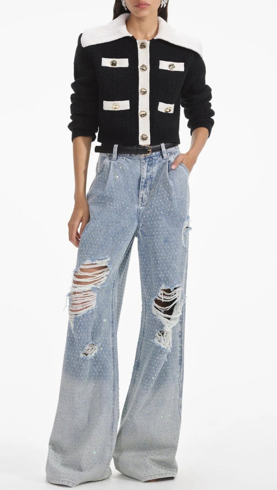 BLACK CONTRAST CASHMERE BLEND CARDIGAN