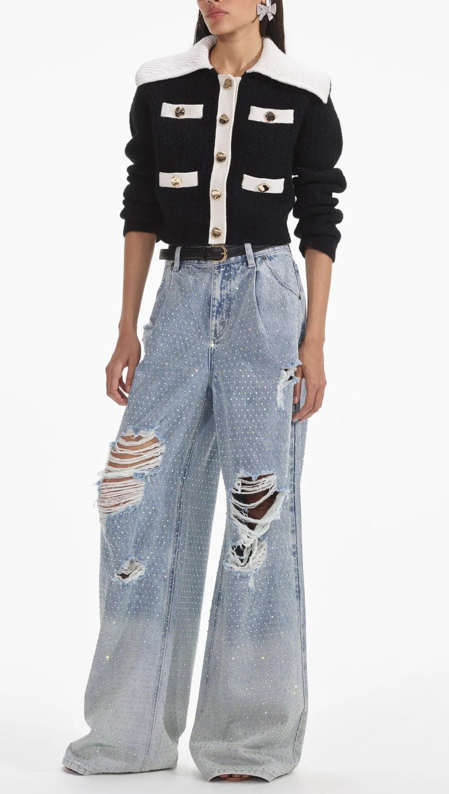 BLACK CONTRAST CASHMERE BLEND CARDIGAN