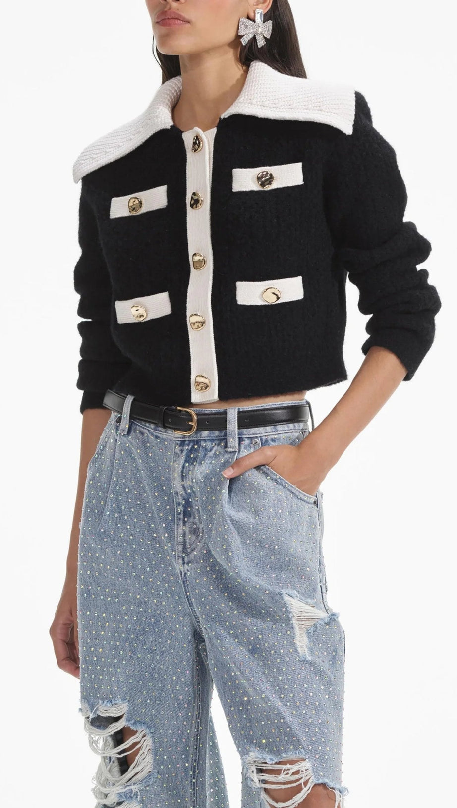 BLACK CONTRAST CASHMERE BLEND CARDIGAN